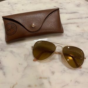 Ray-Ban polarized gold and brown sunglasses